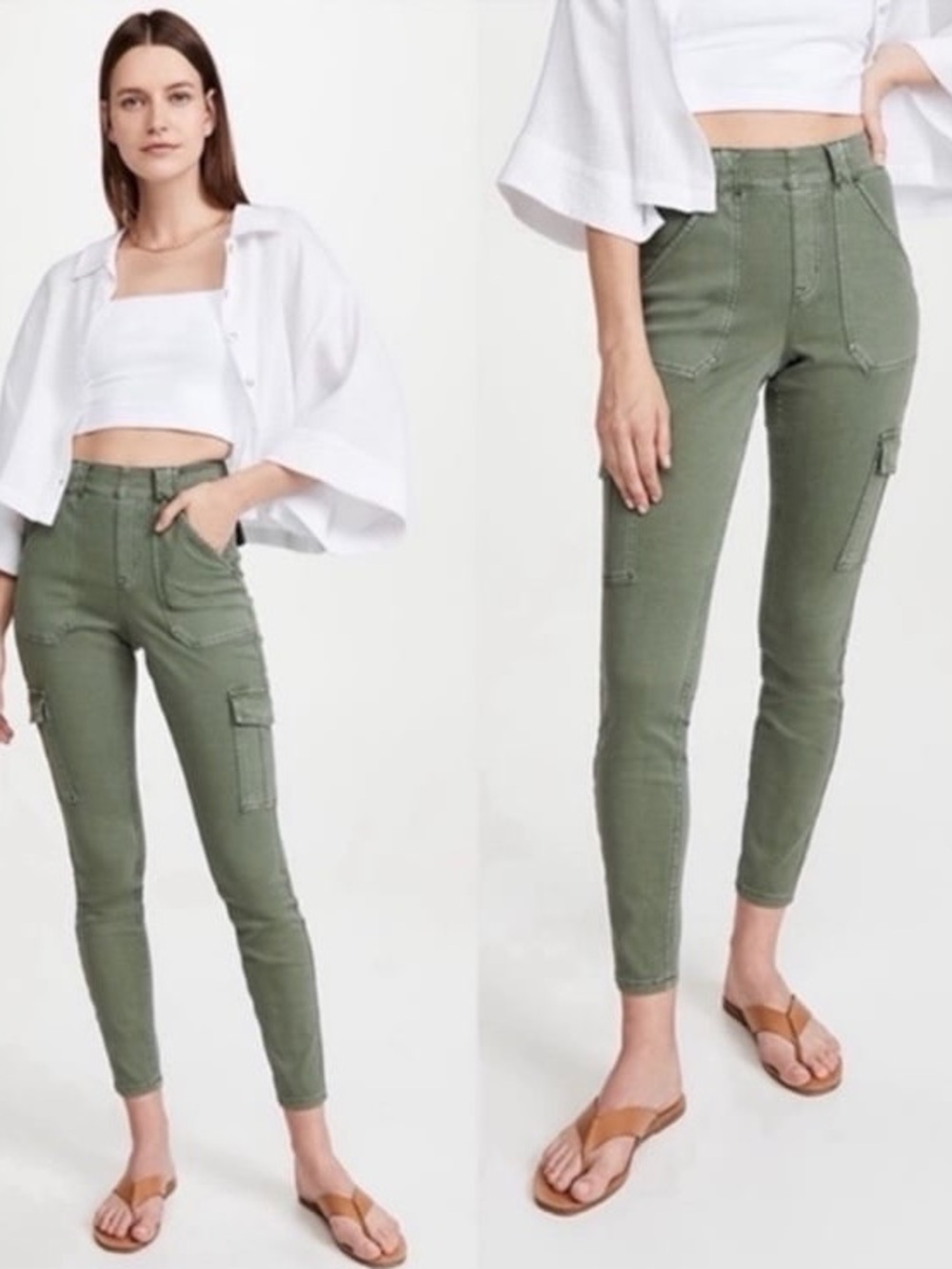 Spanx Stretch Twill Ankle Cargo Pants soft sage green Small